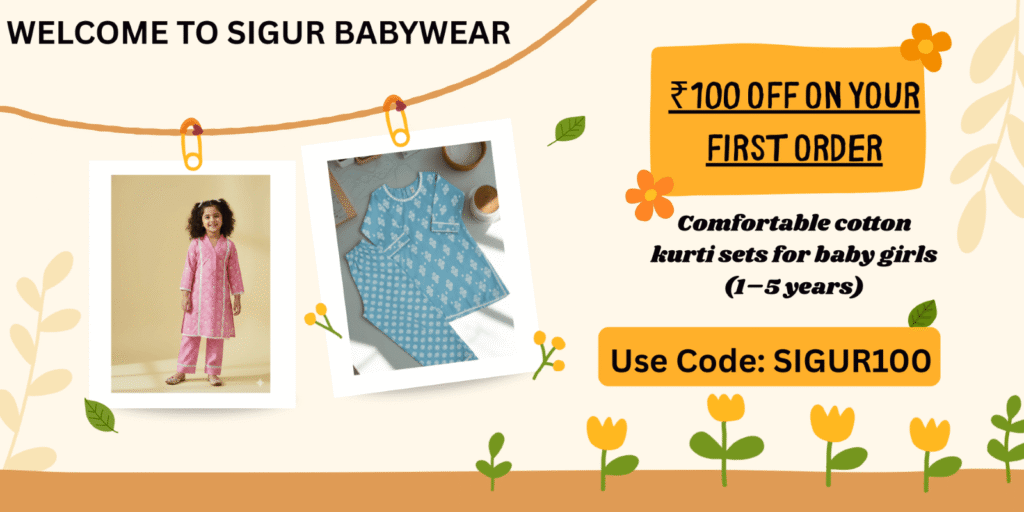₹100 off on first order for baby girl cotton kurti sets from Sigur Babywear